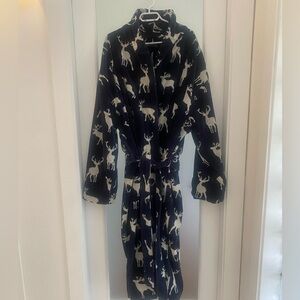 NWT Navy Blue Heavy Cotton Robe with White Deer Print 2XT